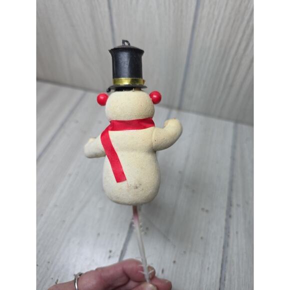 Vtg Flocked Snowman Santa Blowmold Decorative Pick Christmas Tree Decor Set Of 3 - Picture 12 of 15